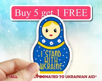 I stand with Ukraine sticker, Support Ukraine, Nesting Doll Sticker, sunflower, solidarity with Ukraine, Ukraine seller, Ukraine flag