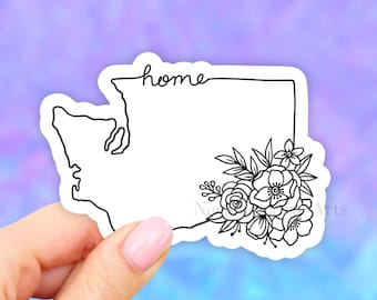 Washington Sticker, Washington State Stickers ,Floral States, water bottle stickers, state stickers, USA State Art, USA Map, States Sticker