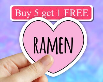 Heart Love Ramen Sticker, I love ramen sticker, Ramen bowl noodles sticker, Food stickers, laptop stickers, computer stickers, water bottle