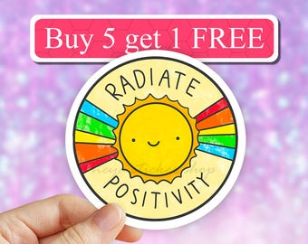 Pegatinas de positividad que irradian sol y arcoíris, pegatinas que irradian felicidad, pegatinas de VSCO, pegatinas para botellas de agua, pegatinas para portátiles, pegatinas estéticas