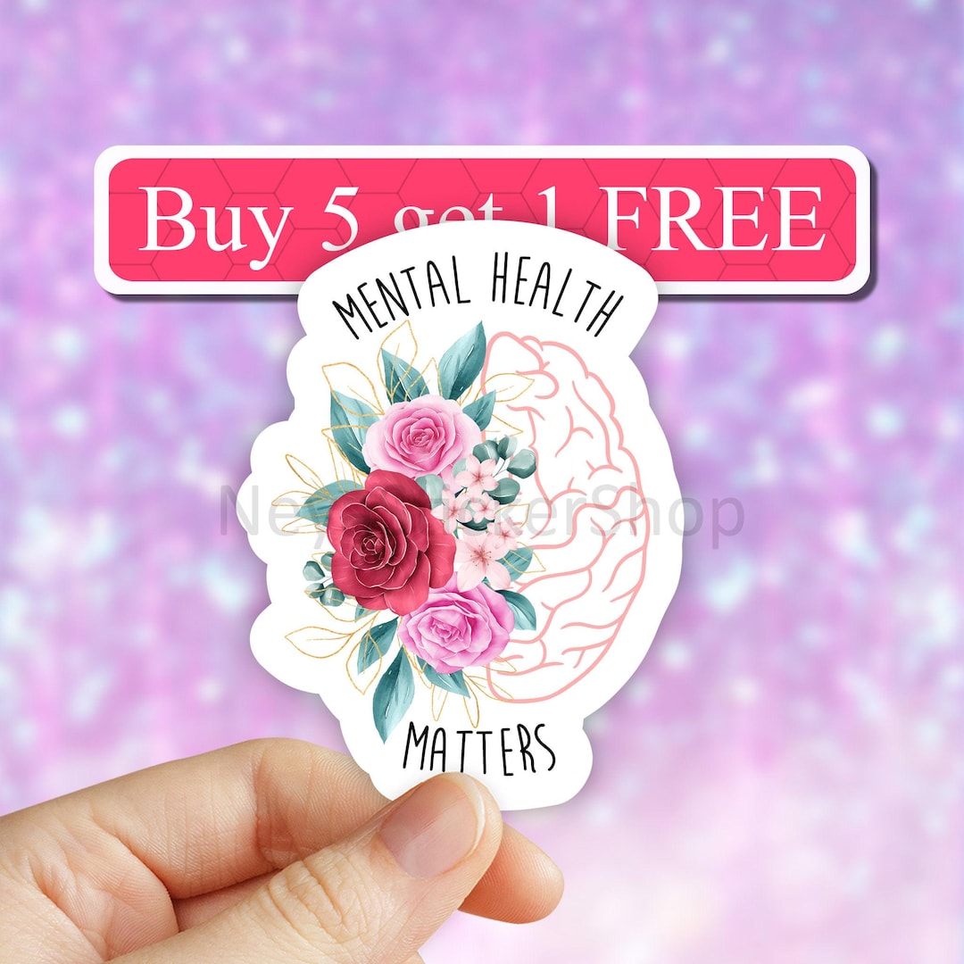 Floral Brain Mental Health Matters Sticker, Mental Sticker, Science ...