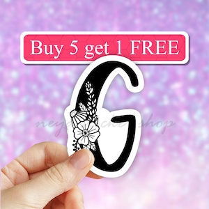 Floral Letter G Sticker, Vinyl Sticker, Best Friend Gift, Laptop Decals, Name Stickers, Monogram Stickers, Floral Sticker, Waterproof Decal