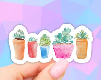 Watercolor Cactus Plant Pot Sticker, Succulent Stickers, Cactus Stickers, Plant Mom, Laptop Stickers, Aesthetic Stickers, Vinyl Stickers