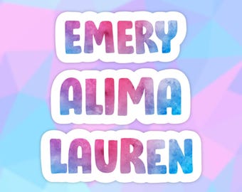 Watercolor Custom Name sticker, Personalized Stickers, Name Stickers, Laptop Stickers, trending Stickers, Laptop decal, waterbottle decals