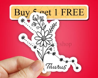 Floral Taurus sticker, Zodiac sticker pack, Constellation Sticker, Astrology Stickers, Zodiac Sign Waterproof Sticker, vinyl Laptop decal