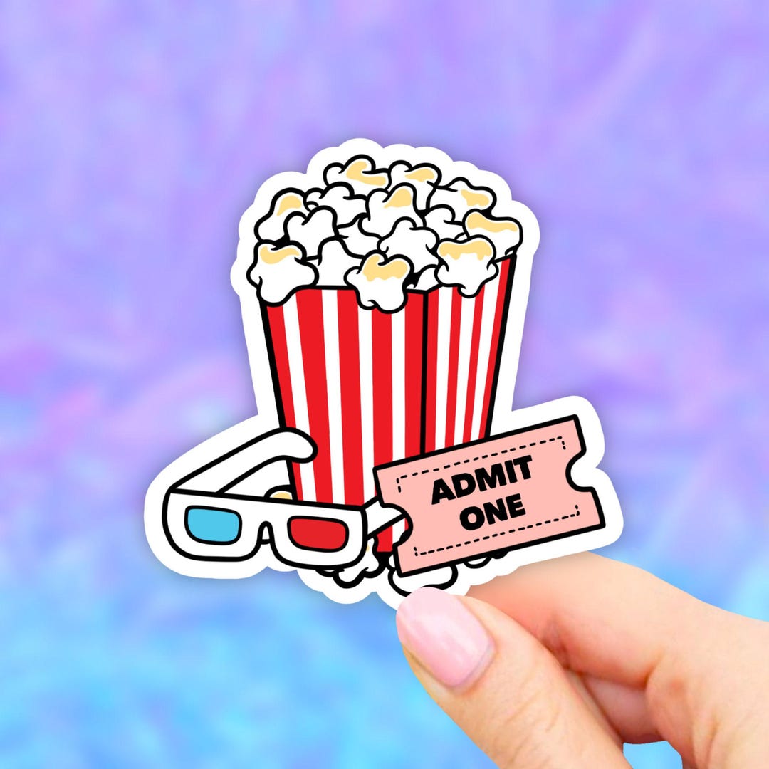 Movie Popcorn Sticker, Movie Night Stickers, Laptop Sticker, Vinyl ...