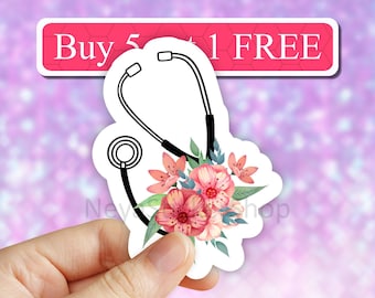 floral Stethoscope Sticker, Nurse Sticker, doctor decal, Nurse Stethoscope Sticker, Nurse Gift Sticker, Nursing Laptop Sticker, doctor gift