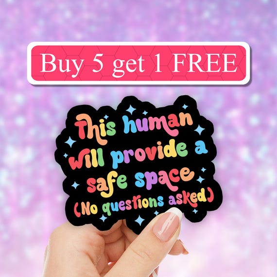 This Human Will Provide A Safe Space Waterproof Sticker, Ally Stickers, Inclusive Decal, Pride month, LGBTQ , BLM, ASL, Rainbow, diversity
