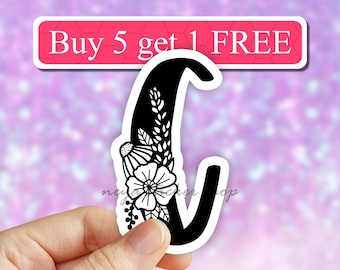 Floral Letter C Sticker, Vinyl Sticker, Best Friend Gift, Laptop Decals, Name Stickers, Monogram Stickers, Floral Sticker, Waterproof Decal