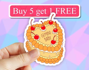 Gemini baby birthday cake sticker, Zodiac sticker, Constellation Sticker, Astrology Stickers, Zodiac Sign Waterproof Sticker, vinyl Laptop