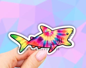 Tie Dye Shark Sticker, Ocean Stickers, Laptop Decal, Aesthetic Stickers, Water bottle Stickers, Computer Stickers, Vinyl Waterproof Stickers
