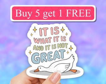 It Is What It Is and It Is Not Great silly goose waterproof Sticker, Mental Health, laptop stickers, sarcasm, sarcastic decal, water bottle