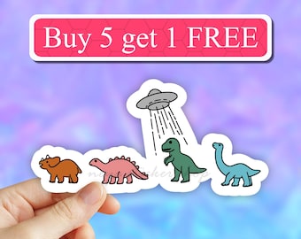 UFO Dinosaur Sticker, Alien sticker, funny stickers, cute Dino Stickers, Vinyl Laptop stickers, Water bottle Stickers, Computer stickers