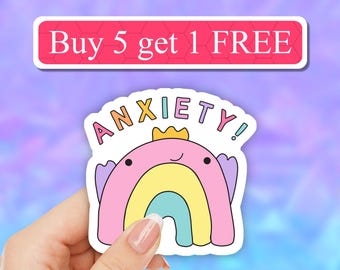 Cute rainbow anxiety sticker, meme Serotonin sticker, Mental health awareness, motivational, Vinyl Laptop decals, self love, self care decal