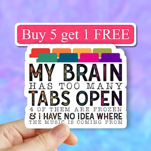 My brain has too many tabs open ADHD sticker, Mental health matters sticker, Brain stickers, funny sticker, laptop decals, tumbler decal image 1