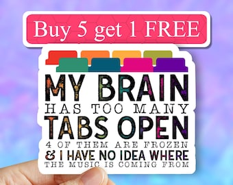 My brain has too many tabs open ADHD sticker, Mental health matters sticker, Brain stickers, funny sticker, laptop decals, tumbler decal