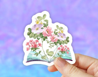 Floral Book Sticker, book stickers, trending stickers,  Floral Sticker, vinyl stickers, reading stickers, water bottle sticker, laptop