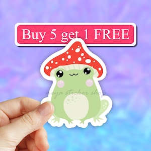 Cute Mushroom frog sticker, frog decal, Kawaii frog, vinyl stickers, laptop sticker, water bottle decal, tumbler decal, frog decal
