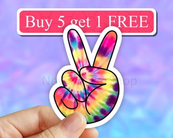 Peace sign Sticker, tie dye peace hand sign sticker, Laptop stickers, Water bottle sticker, Laptop decal, Vinyl stickers, waterbottle decal