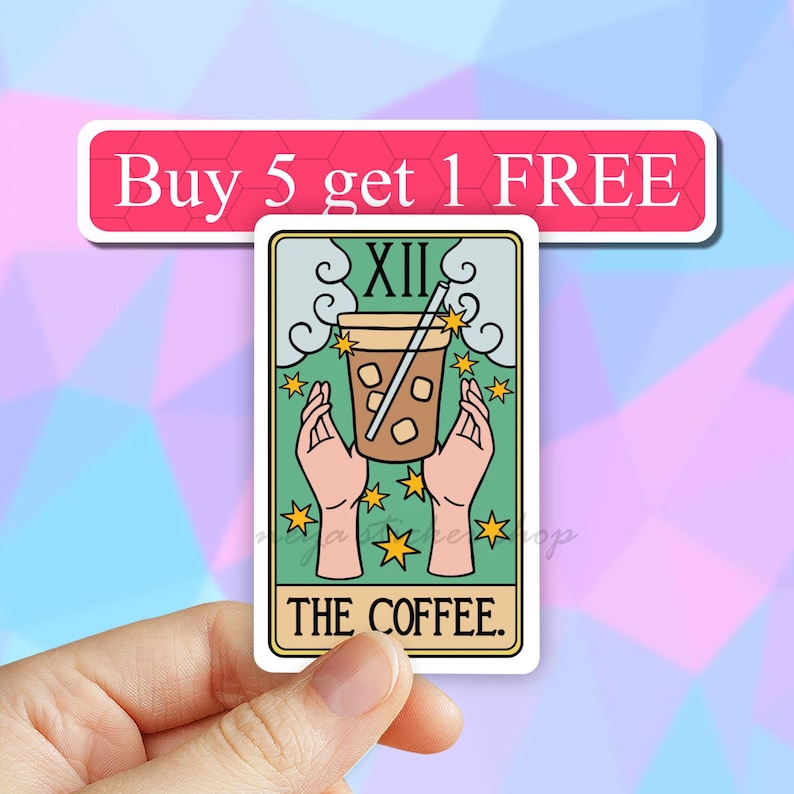 Coffee Tarot Stickers, Coffee Stickers, Laptop Stickers, Waterbottle Stickers, But first coffee Sticker, Tumbler Decal, Computer Stickers 画像 1