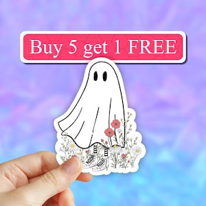 Floral ghost Sticker, cute spooky halloween ghost, Laptop Stickers, Vinyl Stickers, Water bottle Decal, Computer Sticker, Tumbler Stickers