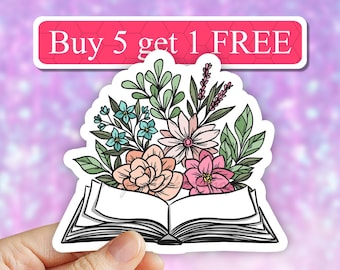 42# Floral Book Sticker, book stickers, book reader stickers, Floral Sticker, vinyl stickers, reading stickers, water bottle sticker, laptop