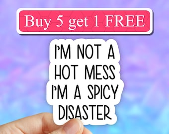 I'm not a hot mess I'm a spicy disaster sticker, funny stickers, laptop decal, sarcasm sarcastic tumbler sticker, vinyl water bottle sticker