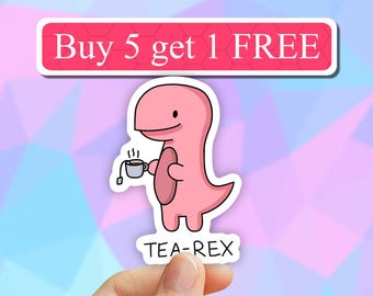 Tea-Rex Sticker, Tea Stickers, Laptop stickers, Aesthetic Stickers, Water bottle Stickers, Computer stickers, Waterproof Stickers, Vinyl