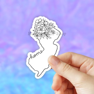 New Jersey Floral State Sticker - USA State Art, USA Map Car Decal, Laptop Stickers, Aesthetic Stickers, Vinyl Water bottle Decal, Computer
