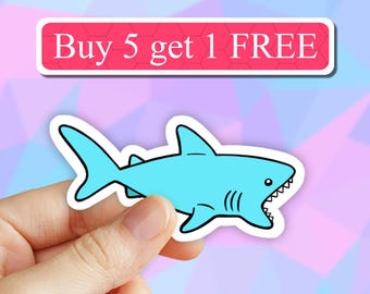 Cute Shark Sticker, Ocean Sticker, Vinyl stickers, Laptop Sticker, Car Decal, Aesthetic Stickers, Water bottle, Computer stickers