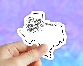 Texas Sticker, Floral Texas state stickers, Texas decal, Texas Map Decal, Texas Laptop Sticker, Flower sticker, Vinyl stickers, water bottle