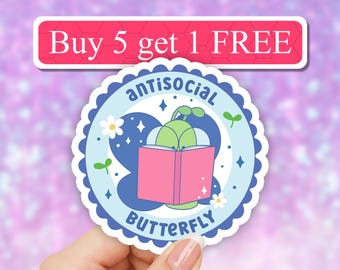 Anti Social Butterfly sticker, funny introvert stickers, Anxiety, serotonin laptop stickers, water bottle sticker, laptop decal, tumbler