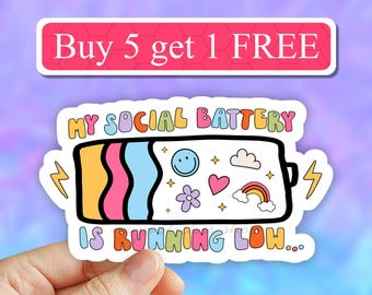 Anti Social low battery sticker, funny introvert stickers, anti social butterfly sticker, laptop stickers, water bottle decals, laptop decal