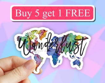Wanderlust Sticker, Travel Stickers, World Map Laptop Sticker, Adventure camping Stickers, Water bottle Stickers, Computer Stickers, tumbler