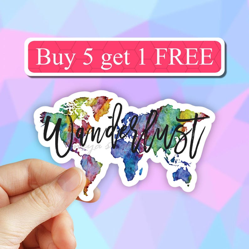 Wanderlust Sticker, Travel Stickers, World Map Laptop Sticker ...