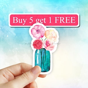 Mason Jar with Flowers Sticker, Plant Pot Sticker, Laptop Decal, Vinyl Stickers, Aesthetic, Water bottle Stickers, Computer, Waterproof