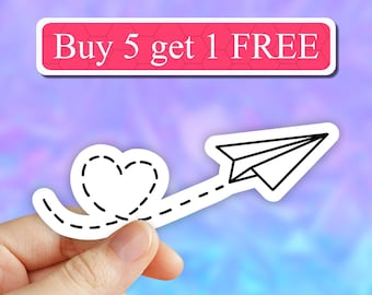 Paper airplane heart sticker, love travels sticker, long distance laptop decals, adventure tumbler stickers, water bottle sticker, explore