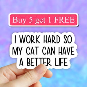 I work hard so my cat can have a better life sticker, cat mom sticker, funny cat mom stickers, cat lover stickers, tumbler sticker, laptop