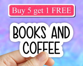 books and coffee sticker, book nerd sticker, reading laptop decals, read more books, tumbler stickers, books water bottle sticker, decals