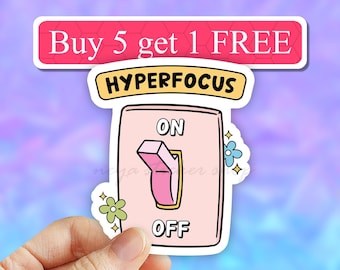 Hyperfocus On Switch sticker, funny hyper focus laptop stickers, sarcasm vinyl water bottle decals, waterproof ADHD anxiety, overstimulated