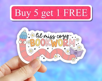 Lil miss cozy bookworm Sticker, book worm sticker, Anxiety Sticker, Book Lover Decal, Laptop Decal, bookish Gifts For Readers, Funny Sticker