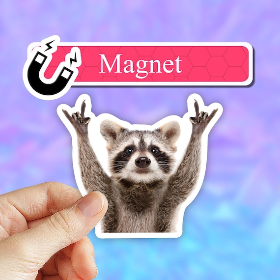 Raccoon rock sign meme Fridge magnet, Raccoon car magnet,  rock on magnet, trash panda Magnet, funny meme magnet, groovy, retro magnet