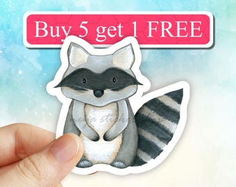 watercolor Raccoon sticker, raccoon decal, Animal sticker, Furry Friends, Mini Animal Sticker, computer stickers, water proof trending