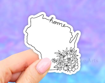 Wisconsin Sticker, Floral Wisconsin state stickers, Wisconsin decal, Wisconsin Map Decal, Wisconsin Laptop Sticker, Flower Vinyl stickers