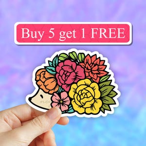 Cute floral hedgehog sticker, hedgehog decal, Laptop stickers, Animal stickers, Water bottle stickers, Waterproof Stickers, Computer Sticker