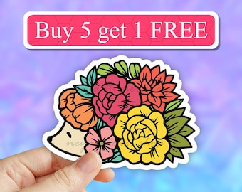 Cute floral hedgehog sticker, hedgehog decal, Laptop stickers, Animal stickers, Water bottle stickers, Waterproof Stickers, Computer Sticker