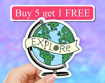 Explore GLOBE Sticker, travel stickers, Laptop stickers, Adventure decal, Planner stickers, vinyl stickers, luggage stickers, world map