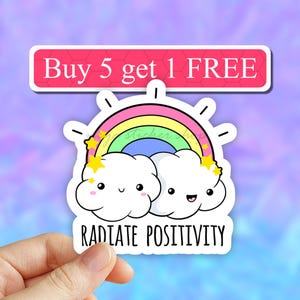 Rainbow Radiate Positivity Sticker, Rainbow Stickers, Cloud Stickers, Radiate Happiness Sticker, VSCO Stickers, Water bottle, Aesthetic