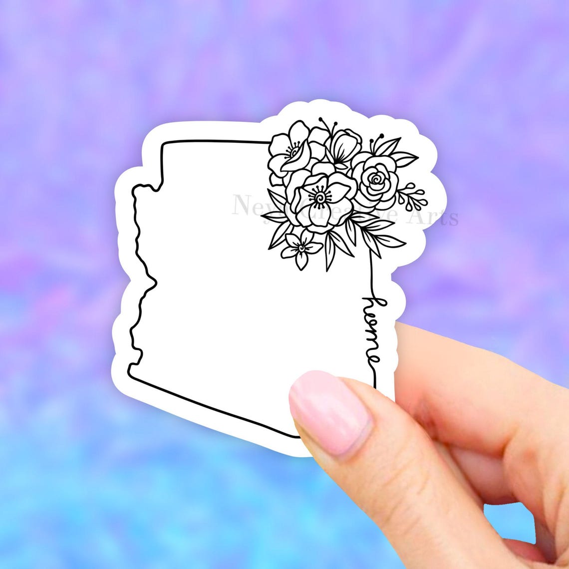 Arizona State Sticker, Arizona Sticker, Floral USA States Map, Laptop ...