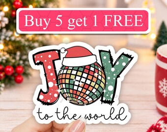 Joy To The World Sticker, Retro Christmas Decal, Disco Ball Xmas, Groovy Holiday Vinyl, Waterproof Laptop Decal, Cute Winter Sticker